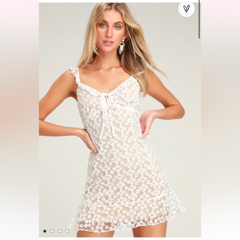 NWT LULUS Charmaine White Embroidered Mini Dress